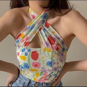 With Jean Multicolor Floral Crop Top